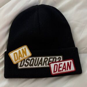 DSQUARED2 Black Beanie with Yellow and Red Patches